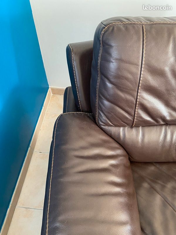Vends canapé et fauteuil cuir marron (image 4)