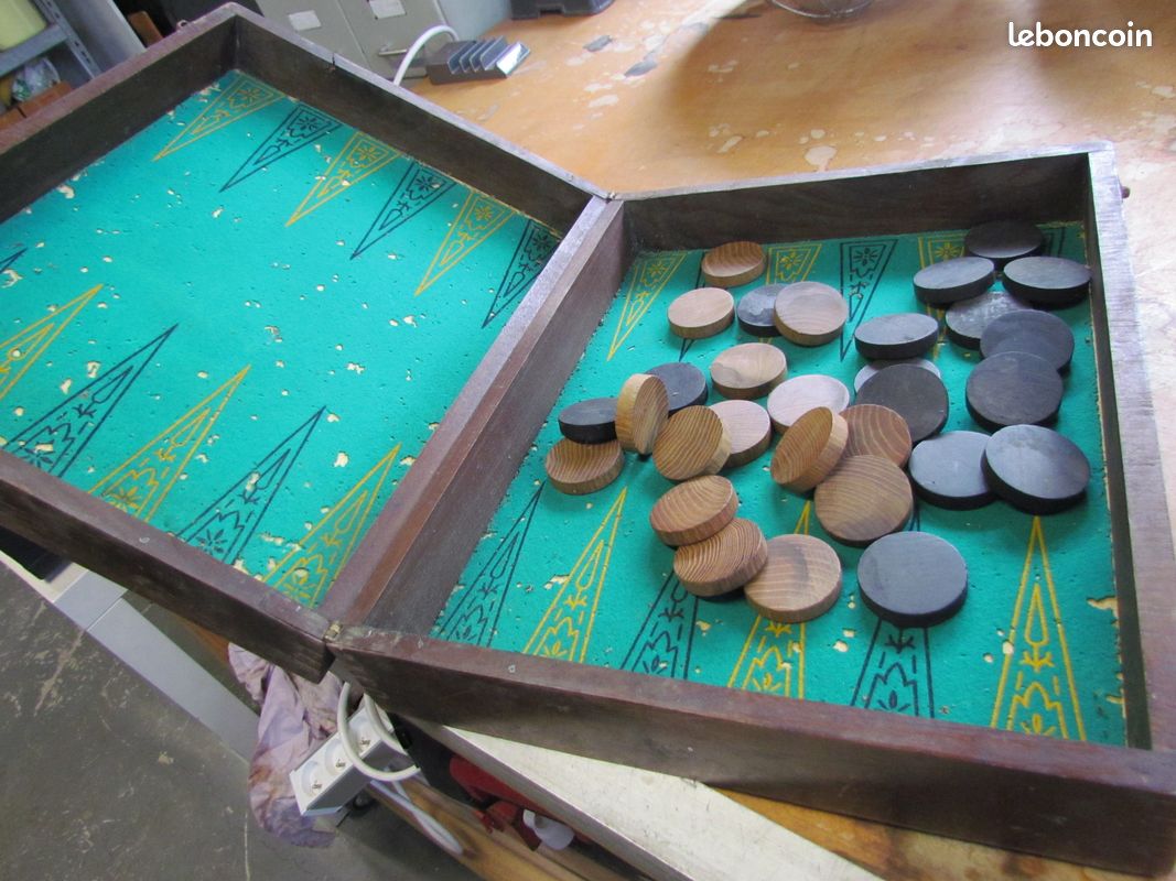 ANCIEN JEU JOUET dames backgammon ELD 1920 carton bois dès pion gobelet