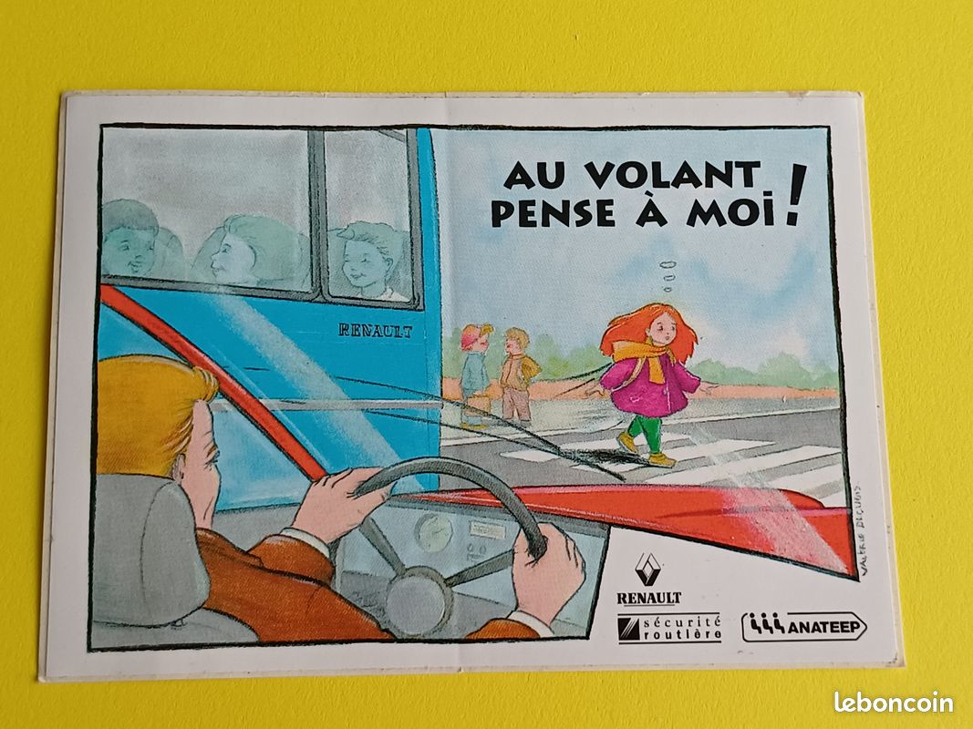 Autocollant vintage : Au Volant Pense à Moi : RENAULT, Sécurité Routière, ANATEEP (Bus Scolaires) 10,5 x 7,5 cm (image 1)