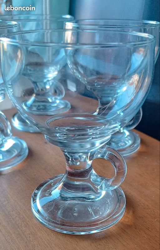 Lot De 6 Coupes à Pied En Verre Bleu – Vintage – Idéales Pour Fruits, Glaces, Cocktails Ou Salades