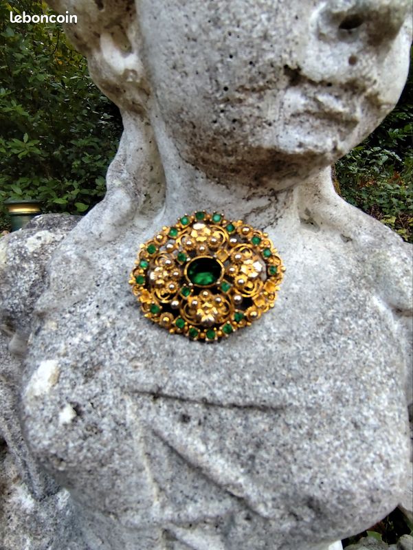 Broche Ancienne Vintage - Plaqué Or Avec Strass - Occasion - Bijou Rétro