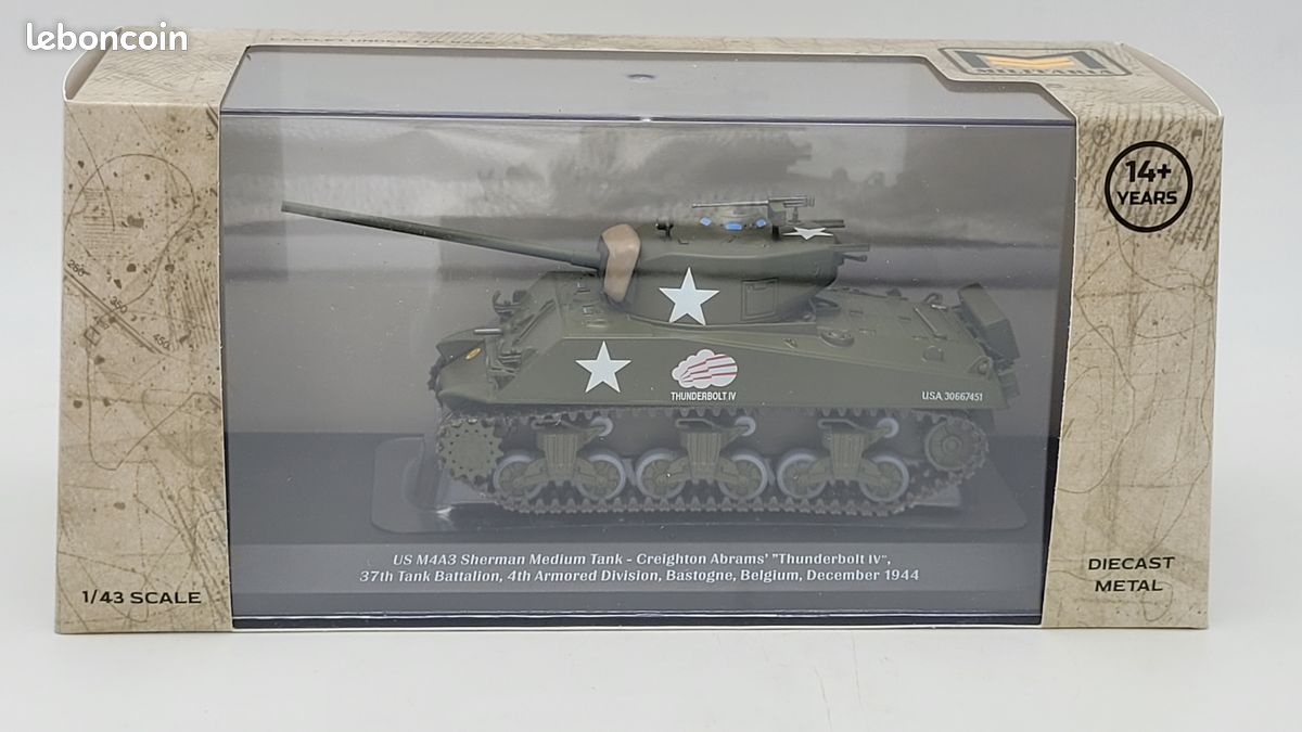 Miniature ODEON Char M4 SHERMAN US France 1944 1/43 - Métal Blanc - WW2