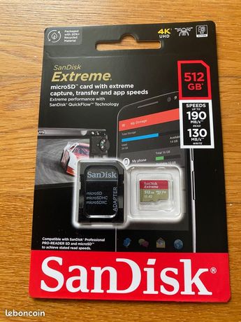 Carte Micro SD MicroSDXC U3 4K UHD Avec Adaptateur Pour Caméras Embarquées, Caméras D'action, De Surveillance Et De Sécurité 512 Go