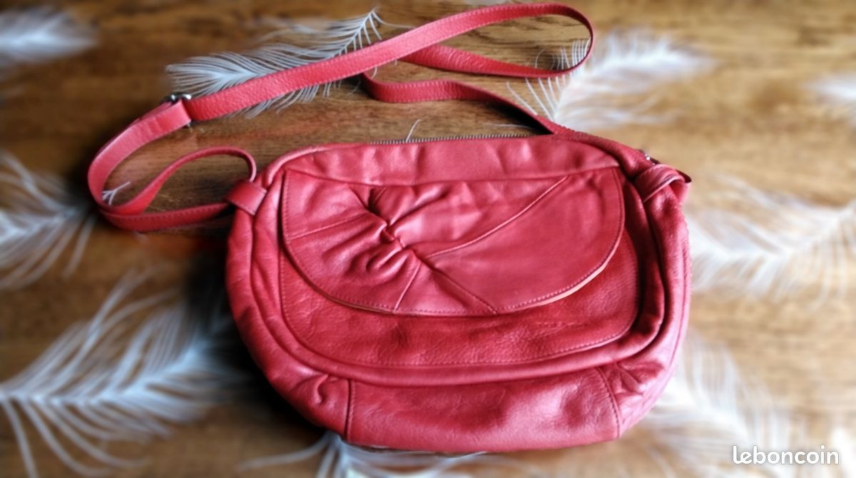 Sac à Main Bandoulière Nat & Nin Vintage - Cuir Rouge Framboise, Occasion