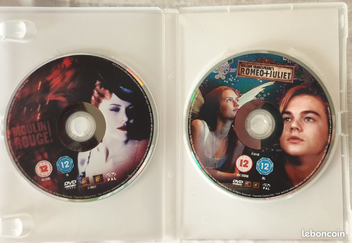 2 films: Romeo + Juliette (Leonardo Dicaprio Claire Danes) Moulin Rouge (Nicole Kidman Ewan McGregor) VO DVD film langue anglaise english (image 2)