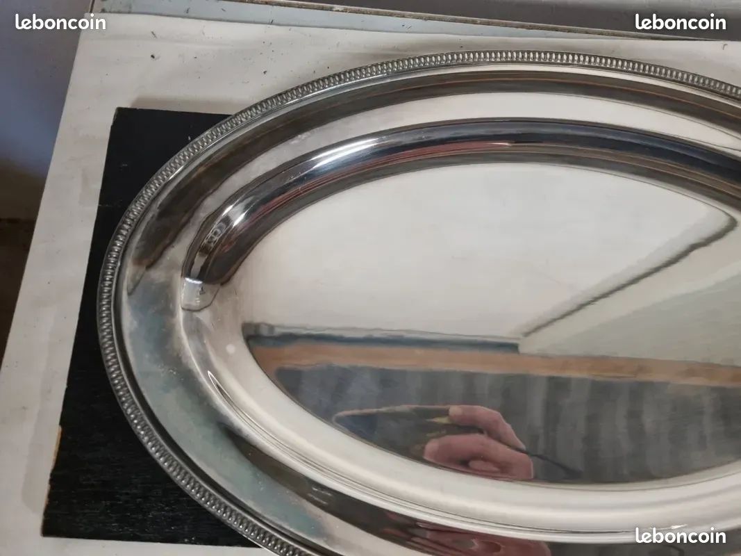 Grand Plat Ovale En Métal Argenté Christofle - Modèle Perles - Orfèvrerie Vintage