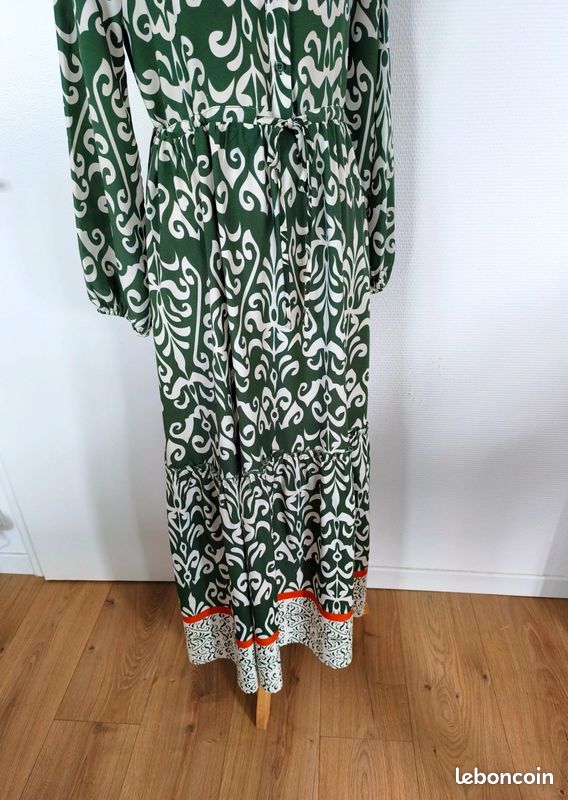 Robe longue imprimé vert et blanc, Joli & Jolly, taille 38 (image 4)