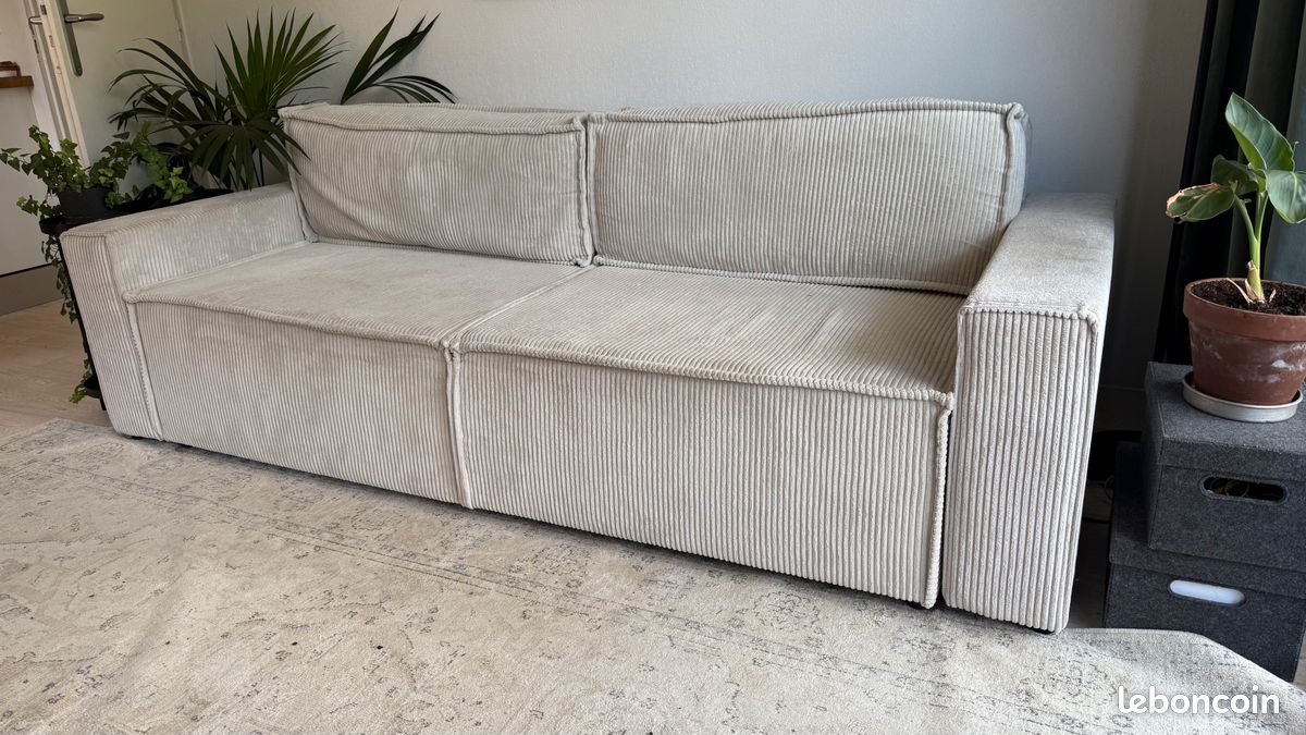 Canapé convertible en velours côtelé avec coffre L230cm (image 6)