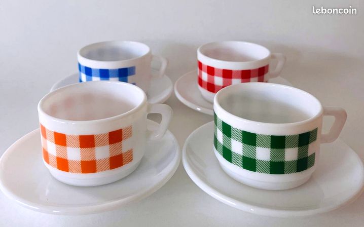 Service à Café Arcopal Vintage Années 80 - Orange à Fleurs - France - État Occasion