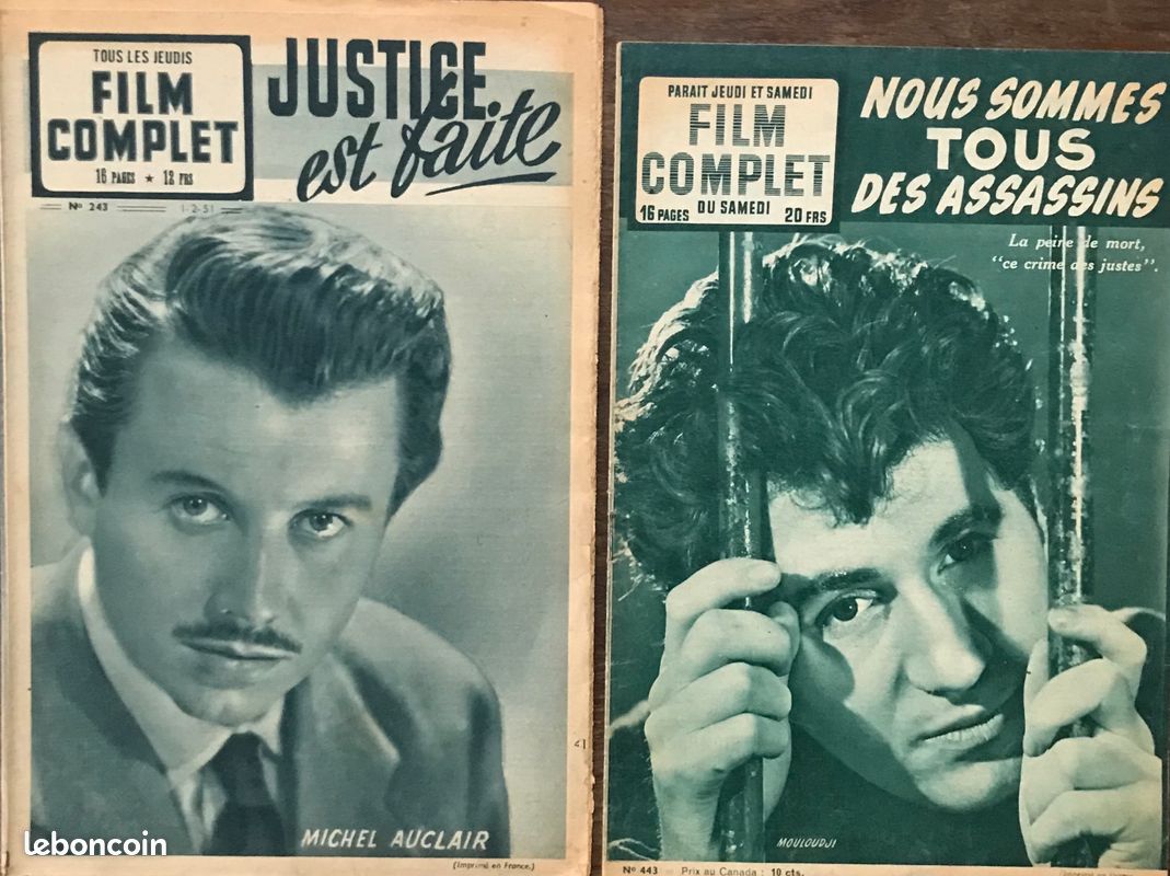 Lot 2 revues Film Complet 1951-54 Peine de mort Euthanasie Cayatte Leigh Simmons Spaak Auclair Mouloudji (image 1)