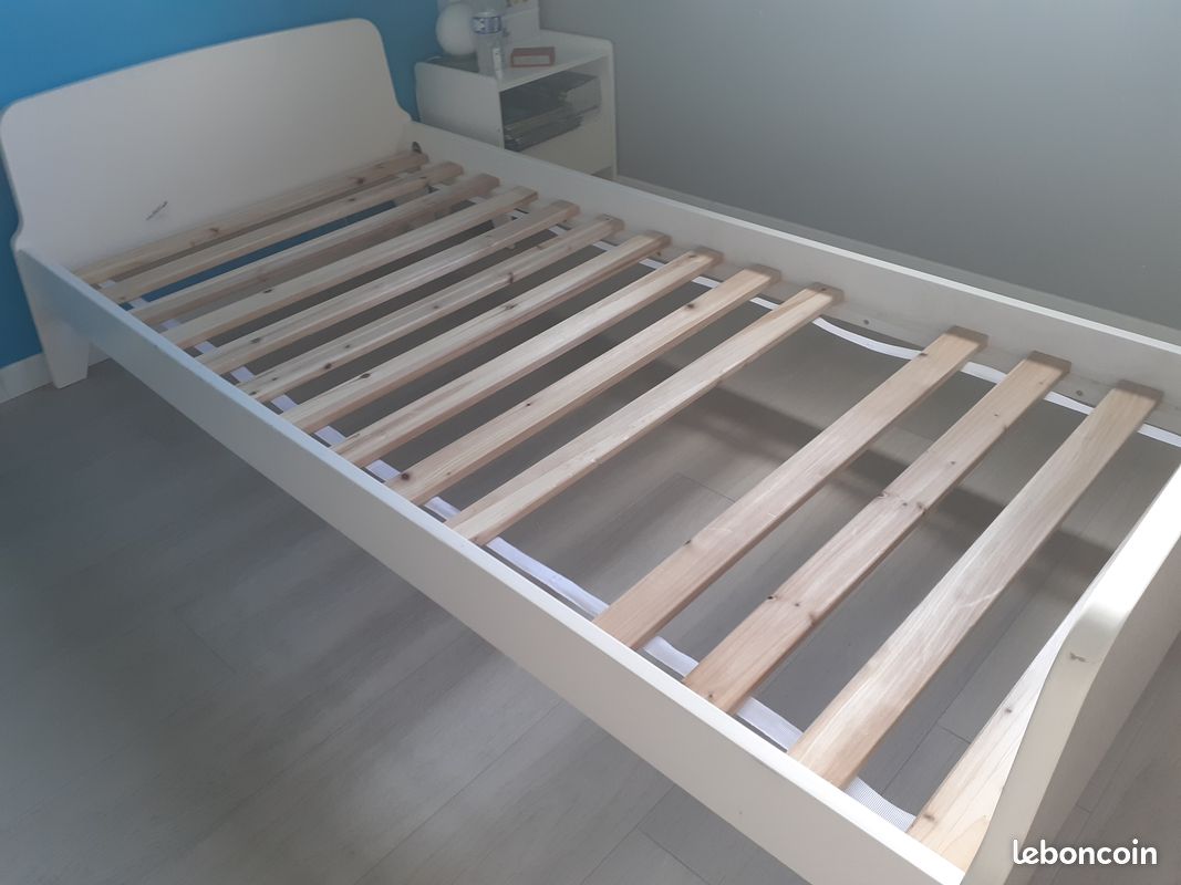 Lit enfant 90*190 blanc en bois avec table chevet (image 2)