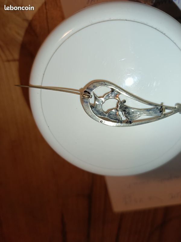 Broche Art Nouveau Début XXe Siècle - Argent Massif Incrustation Rubis - Occasion