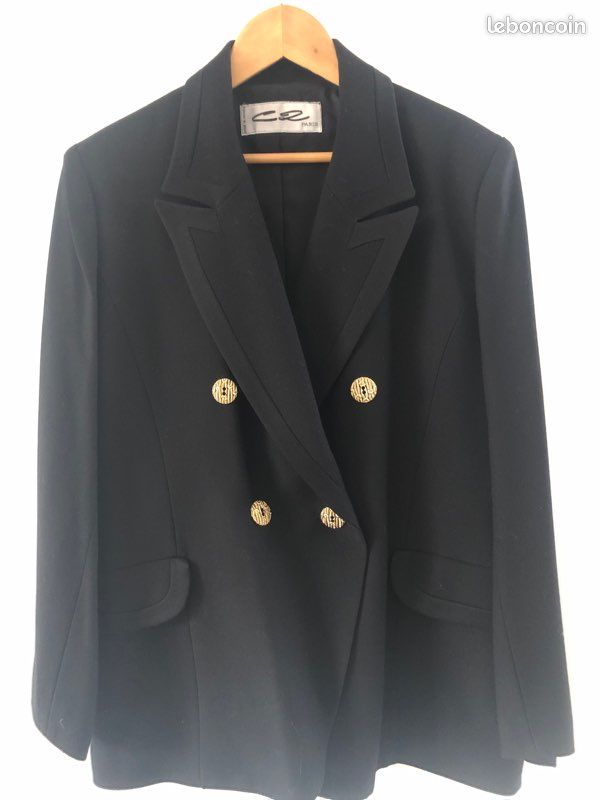 Blazer long noir crêpe de laine T 42/44 superbe (image 1)