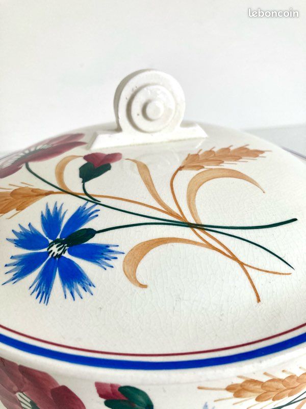 Légumier plat fleurs coquelicots blé bleuet Messidor faïencerie Onnaing / Vintage (image 2)