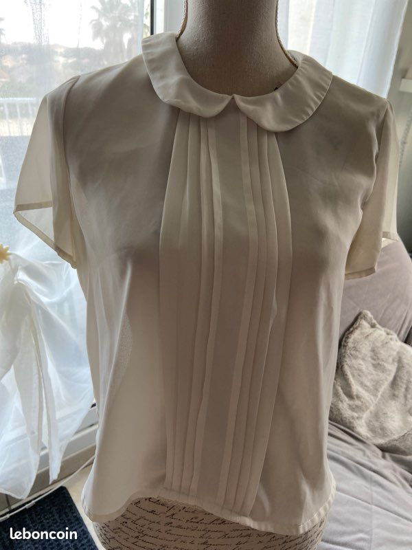 Chemisier femme manche courte col claudine marque oxxyzen taille m (image 1)
