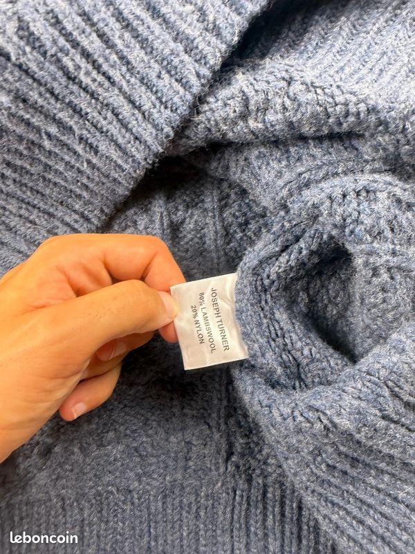 Pull aran 100% laine Joseph Turner col rond homme M Bleu, Gris 90s Vintage AR0262 #AR0262 (image 5)