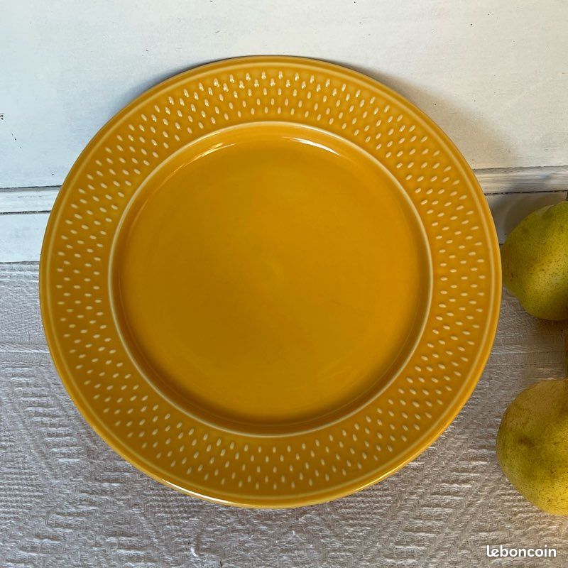 Très belle coupe à fruits ou saladier Geneviève Lethu grain de riz jaune - Arts de la table