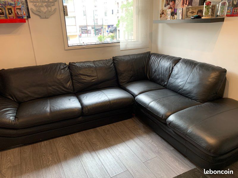 Vente de canapé noir cuir angle (image 2)