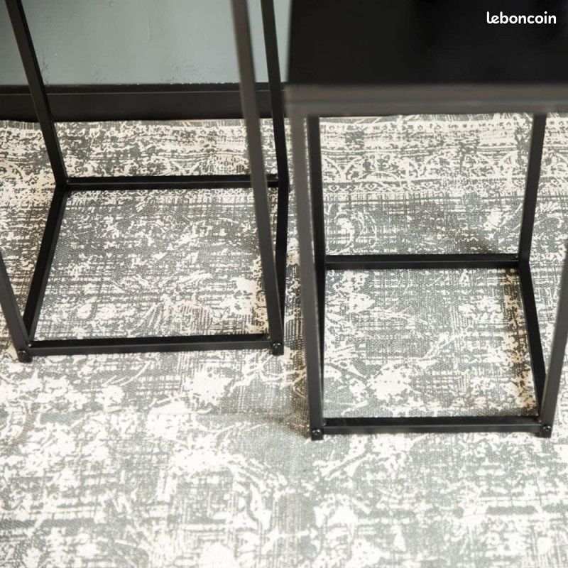 DESTOCKAGE - Set de 2 tables gigognes en bois et métal "Madison" - Noir - H 74/54 x P 24/30 x L 34/ (image 4)