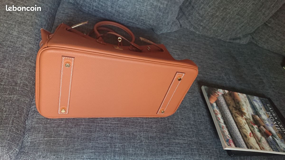 Sac à main cuir véritable marron beige 35 cm (image 6)