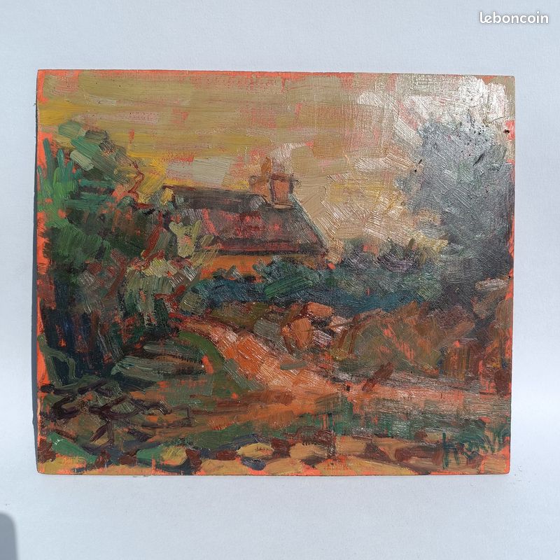 Tableau peinture à l'huile paysage maison (image 1)