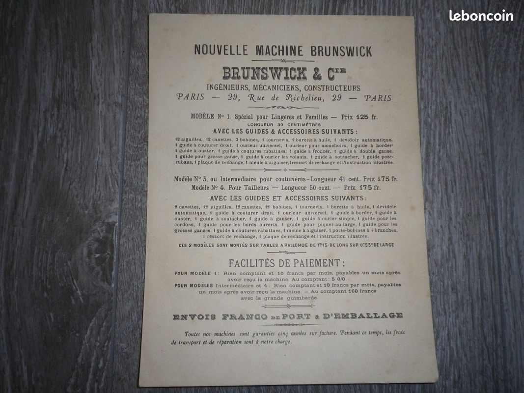 Documents Anciens Publicitaires - Machines à Coudre Brunswick & Cie (Paris) Couture ancienne, Métier à coudre, Singer (image 2)