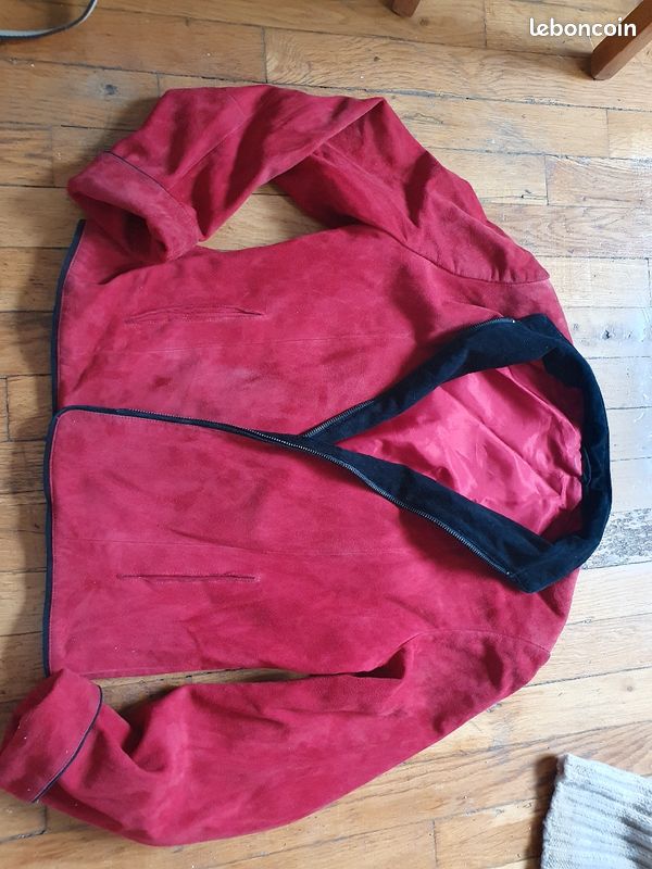 Veste cuir daim rouge et noir T40 -42 L (image 4)