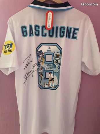 Maillot De Foot Angleterre Euro 1996 Signé Par Paul Gascoigne (endommagé) - Collection