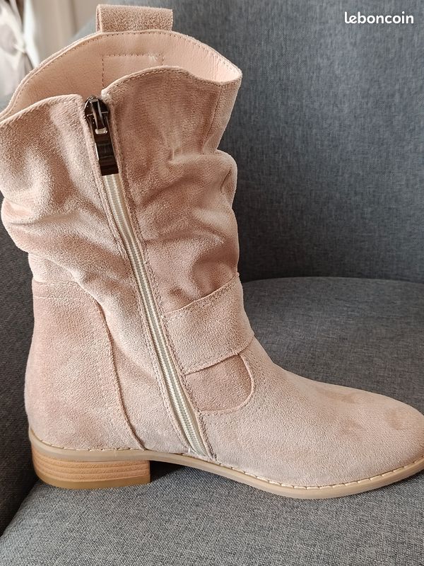 Bottines Femme Taille 37 - Nubuck Beige - Bout Pointu - Neuves Avec Emballage