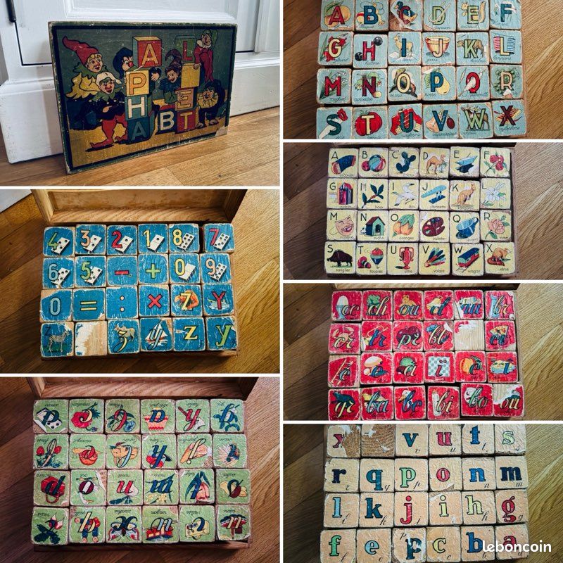Anciens Cubes En Bois Art Déco - Thème Vacances Camping - Années 1950