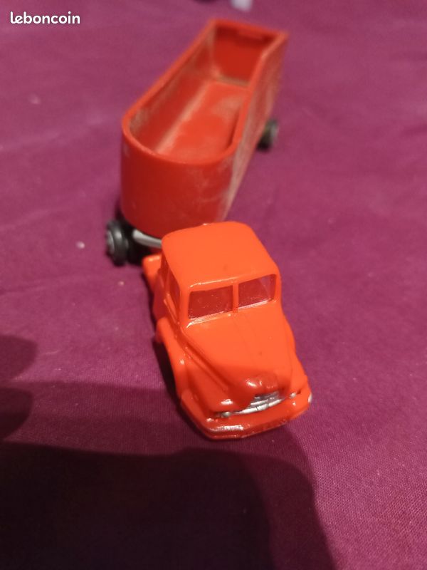 Semi-remorque miniature norev France an. 60 échelle 1/ 86 tracteur unic zu 120 remorque Titan rouge véhicule voiture microminiature (image 2)