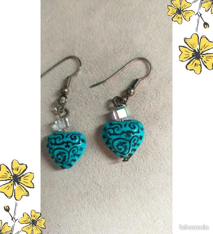 Parure de bijoux - Pendentif coeur bleu turquoise