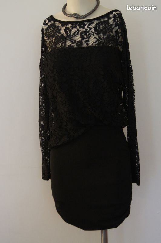 Robe noire habillée avec dentelle (image 2)