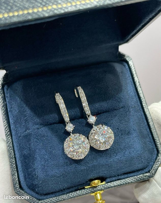 Boucles d'oreilles moissanite 2ct argent 925, halo, Livraison offerte (image 1)
