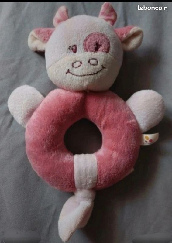 🧸 Doudou anneau vache rose – Aubert Petit Bisou (image 1)