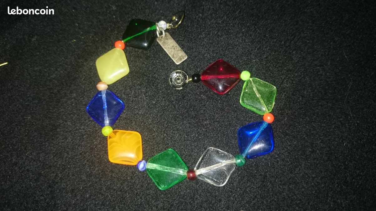 Bracelet marque Scooter multicolore perles losanges en pâte de verre (image 6)