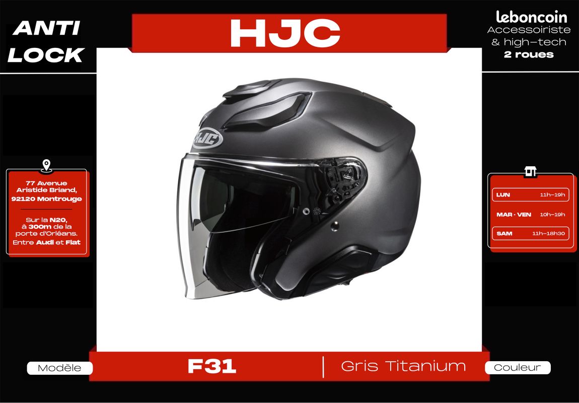 Casque Jet 𝗛𝗝𝗖 𝗙𝟯𝟭 | Fibres de verres | 𝗡𝗲𝘂𝗳 + 𝗚𝗮𝗿𝗮𝗻𝘁𝗶𝗲 3 𝗮𝗻𝘀 (image 6)