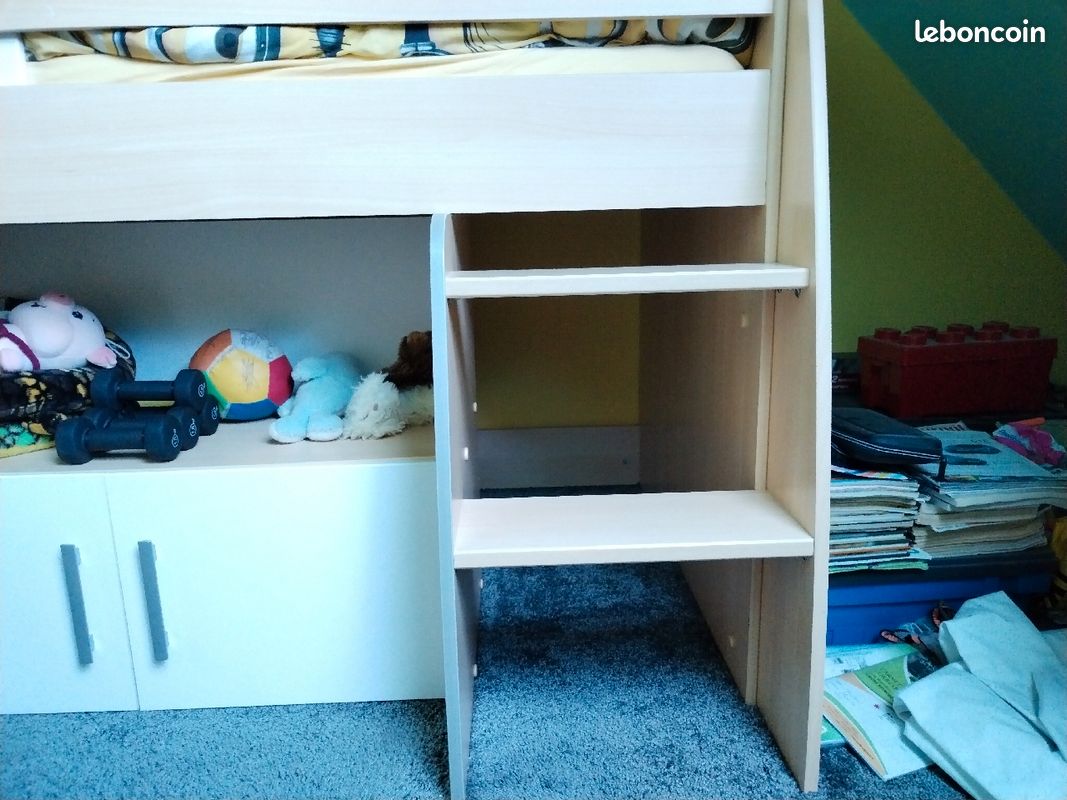 Lit superposé simple avec espace de rangement et bureau coulissant (image 4)