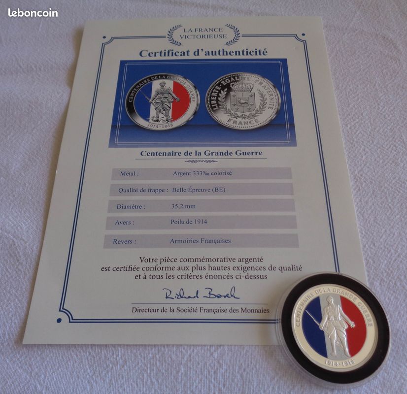Pièce « Centenaire de la Grande Guerre » éditée par la Société Française de la Monnaie (image 1)