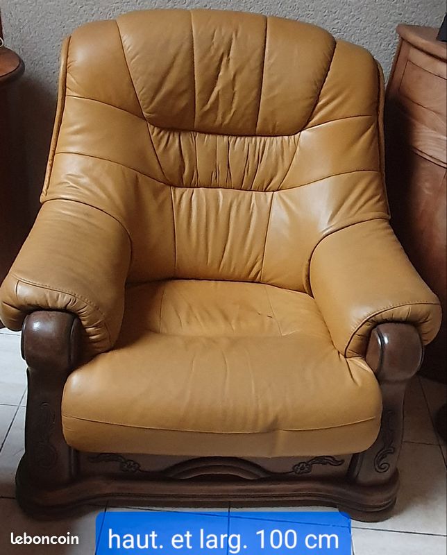 Canapé cuir jaune + 1 fauteuil (image 4)