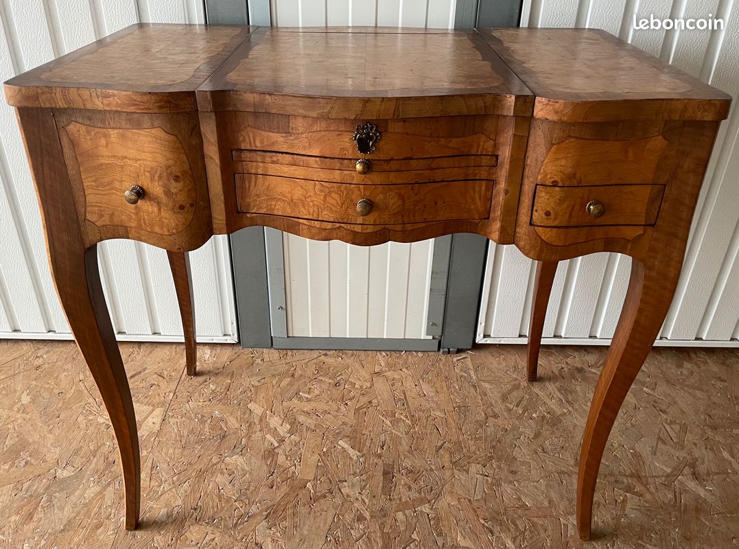 Petite Coiffeuse Ancienne à Poser - Bois, Miroir Et Tiroir - L.31 X P.15 X H.49 Cm