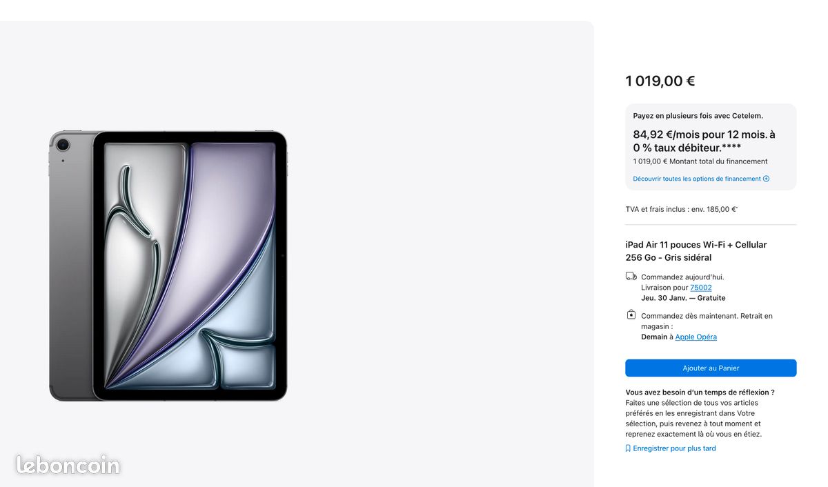 APPLE - NEUF 2024 SOUS BLISTER Nouvel Ipad AIR 2024 M2 11 Pouces Gris Sidéral - 256Go Wifi + Cellular (Achat Fnac Mai 2024) (image 5)
