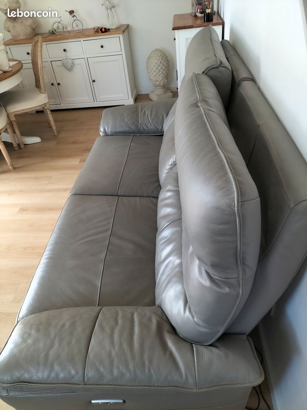 Canapé cuir taupe (image 1)