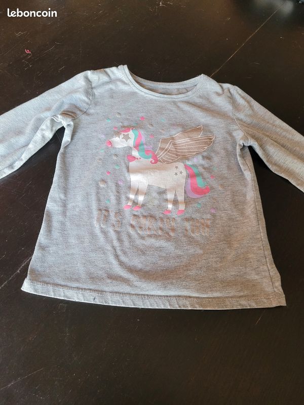 T-shirt fille gris manches longues 100% coton 7/8 ans TEX
