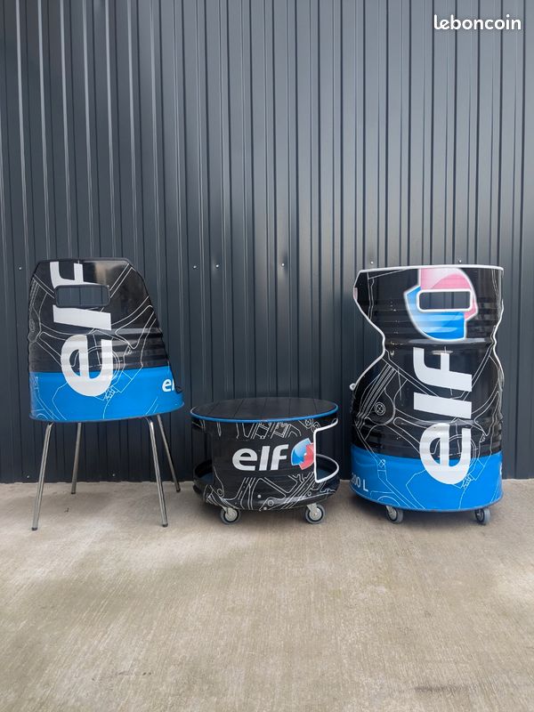 Ensemble Sièges + Table basse / Fut métal ELF compétition noir et bleu / Sport Mécanique (image 1)
