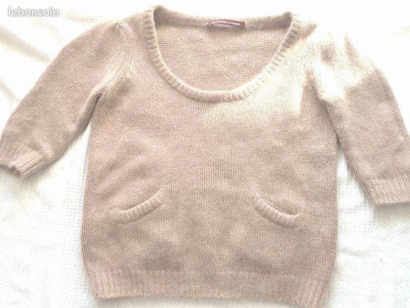 Pull en maille Angora & cachemire & laine couleur beige & rose - Taille M (image 14)