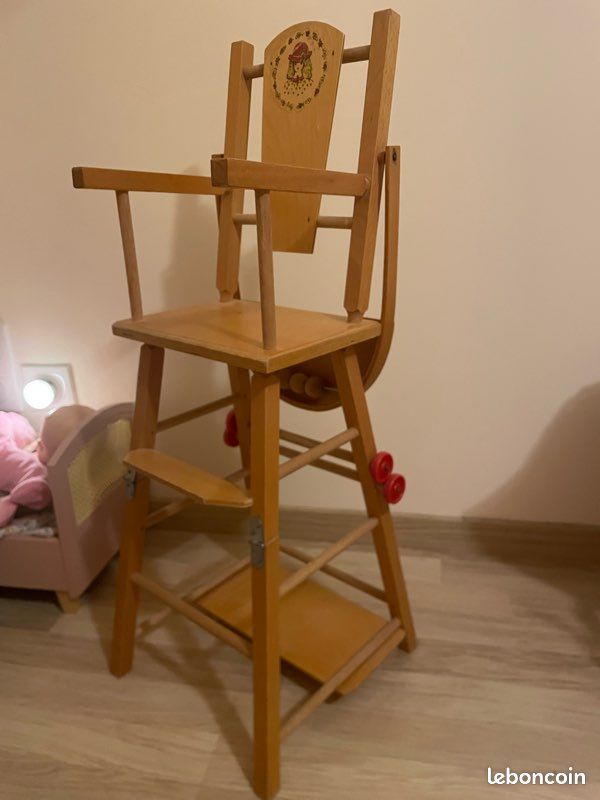 Chaise Haute Vintage En Bois Pour Poupée - Années 1970