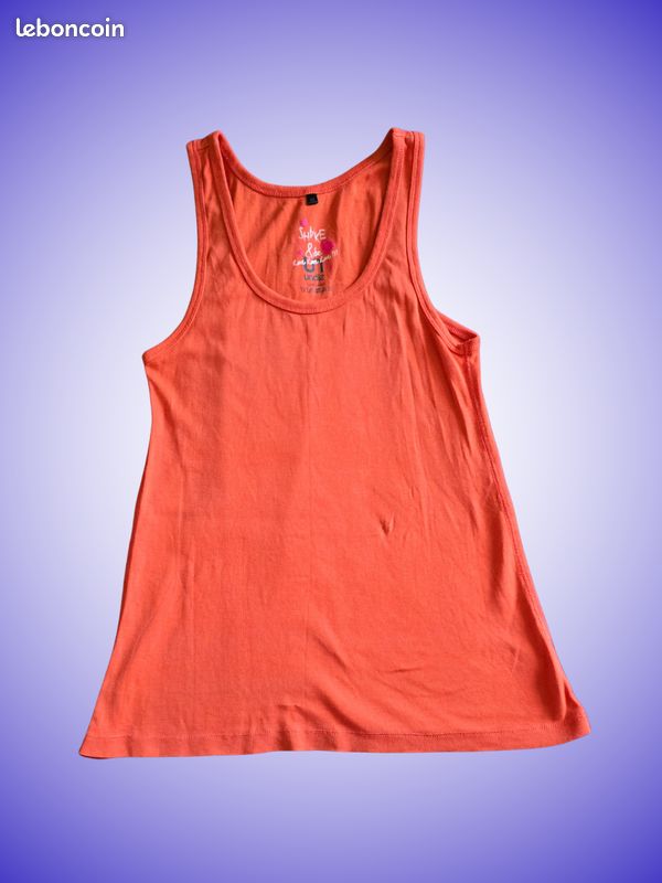 Débardeur Orange Corail Undiz – 100% Coton – Message "Shake & Be Love" – Taille 38 (M) – Très Bon État
Description : (image 1)
