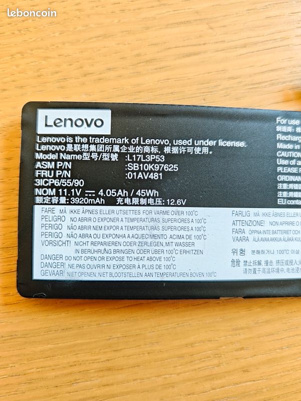 Batterie Pour Lenovo ThinkPad L14 - D'occasion - Bon état - Alimentation AC/DC