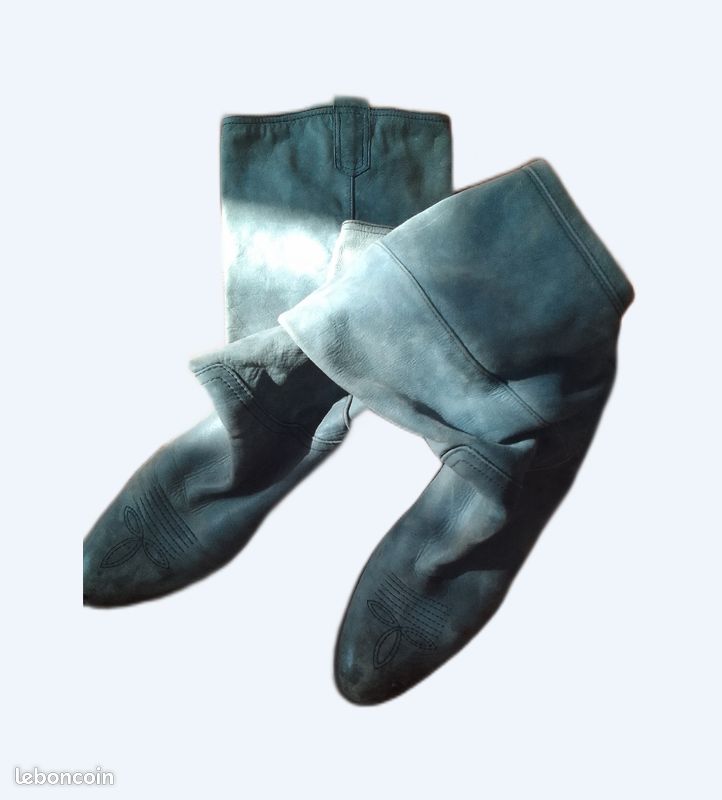 Bottes en cuir hauttes bleus (image 1)